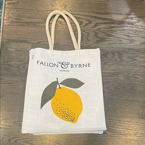 Fallon & Byrne Lemon Tote Bag white and yellow reusable tote bag 16 x 13